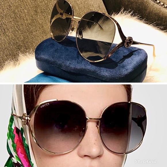 Gucci Accessories - Gucci Gray Gradient Round Gold Metal Sunglasses